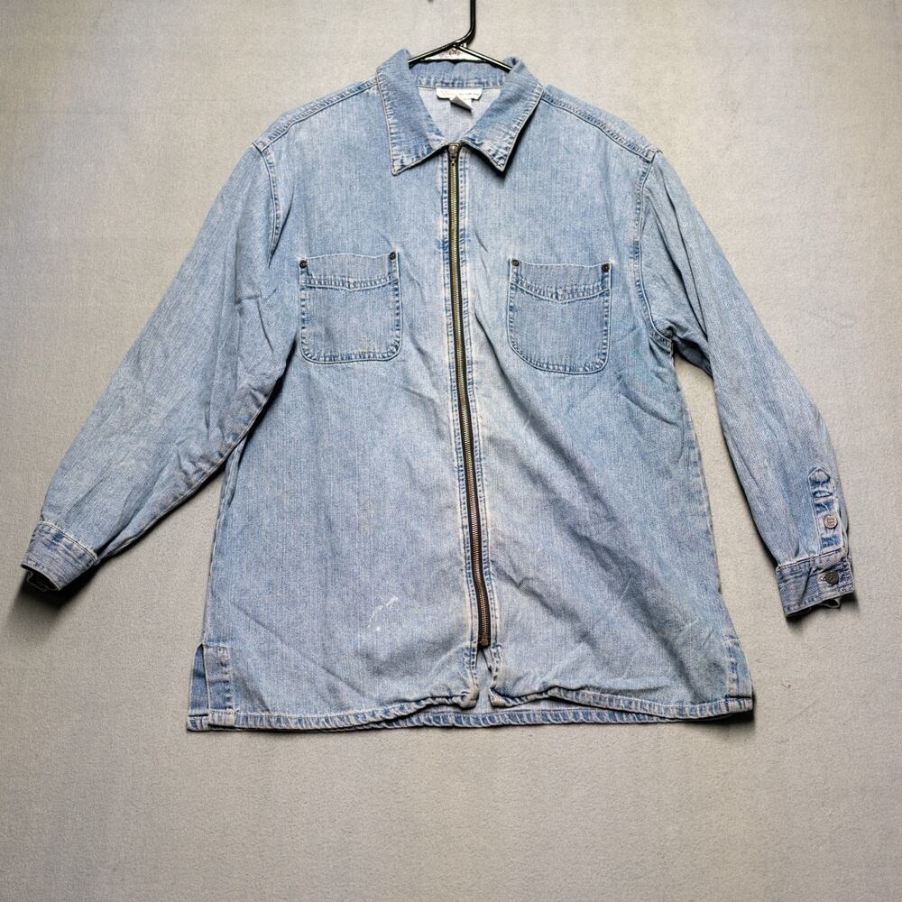 Vintage NY Jeans Denim Zip Front Shirt Jacket Womens M Acid Wash Hong Kong